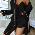 Ice silk pajamas women suspenders shorts robe three-piece summer comfortable and can be worn outside home wear Ice silk pajamas women suspenders shorts robe three-piece summer comfortable and can be worn outside home wear