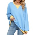 Autumn and winter contrasting round neck loose long sleeved sweatshirt jacket for women Autumn and winter contrasting round neck loose long sleeved sweatshirt jacket for women