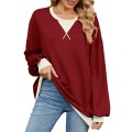 Autumn and winter contrasting round neck loose long sleeved sweatshirt jacket for women Autumn and winter contrasting round neck loose long sleeved sweatshirt jacket for women