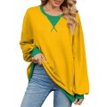 Autumn and winter contrasting round neck loose long sleeved sweatshirt jacket for women Autumn and winter contrasting round neck loose long sleeved sweatshirt jacket for women