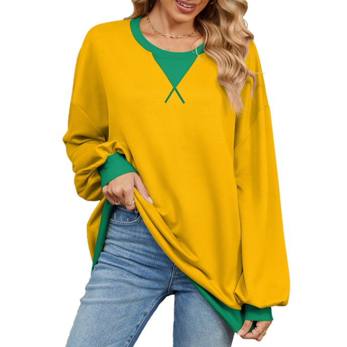 Autumn and winter contrasting round neck loose long sleeved sweatshirt jacket for women Autumn and winter contrasting round neck loose long sleeved sweatshirt jacket for women
