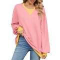 Autumn and winter contrasting round neck loose long sleeved sweatshirt jacket for women Autumn and winter contrasting round neck loose long sleeved sweatshirt jacket for women