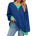 Autumn and winter contrasting round neck loose long sleeved sweatshirt jacket for women Autumn and winter contrasting round neck loose long sleeved sweatshirt jacket for women