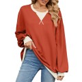 Autumn and winter contrasting round neck loose long sleeved sweatshirt jacket for women Autumn and winter contrasting round neck loose long sleeved sweatshirt jacket for women