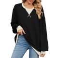Autumn and winter contrasting round neck loose long sleeved sweatshirt jacket for women Autumn and winter contrasting round neck loose long sleeved sweatshirt jacket for women