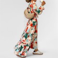 Women's new fall printing long-sleeved waisted temperament elegant V-neck dresses