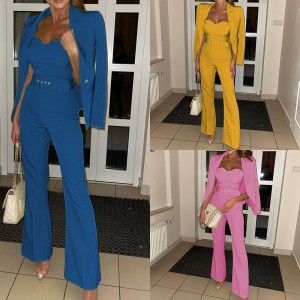 Fall new fashion long-sleeved small suit pants jumpsuit suit two-piece set
