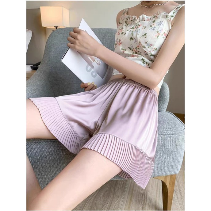 Pants anti-glare female summer can be worn outside the thin section of breathable loose ice silk bottoms shorts ruffled lace does not roll edge