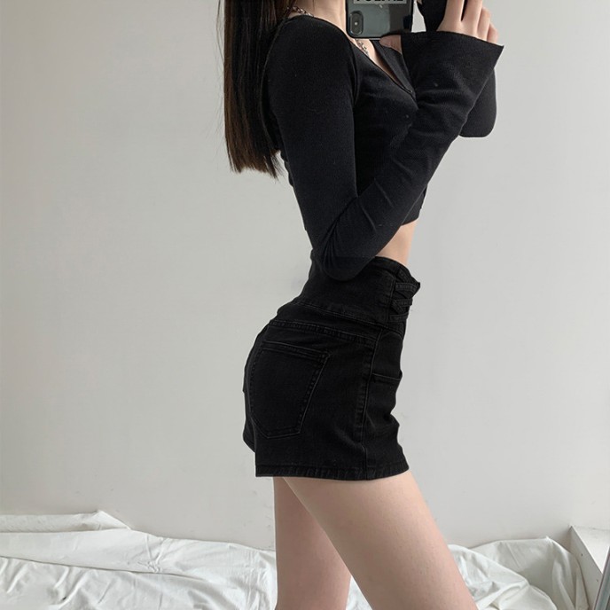 Spice Girl Small Waist Cross Weave High Waisted Tummy Trimming Denim Shorts Women Hundred Lift Hip Loose Wide Leg Hot Pants