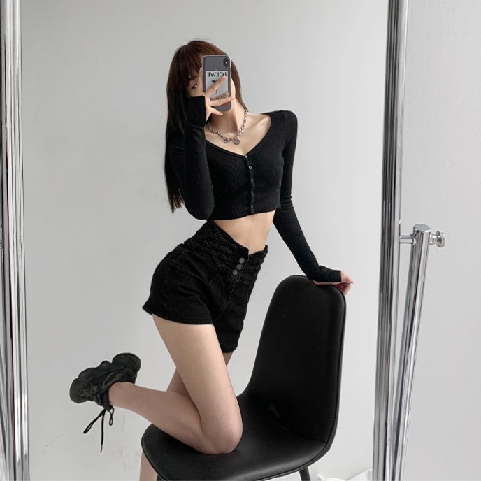 Spice Girl Small Waist Cross Weave High Waisted Tummy Trimming Denim Shorts Women Hundred Lift Hip Loose Wide Leg Hot Pants