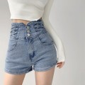 Spice Girl Small Waist Cross Weave High Waisted Tummy Trimming Denim Shorts Women Hundred Lift Hip Loose Wide Leg Hot Pants