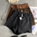 Double-button fashionable fashionable leopard print spicy girl denim shorts female fall new Slim stretch versatile hot pants Double-button fashionable fashionable leopard print spicy girl denim shorts female fall new Slim stretch versatile hot pants