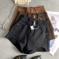 Double-button fashionable fashionable leopard print spicy girl denim shorts female fall new Slim stretch versatile hot pants Double-button fashionable fashionable leopard print spicy girl denim shorts female fall new Slim stretch versatile hot pants