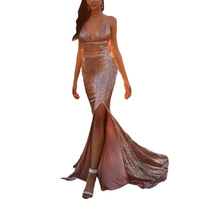 2025 New Women's Dresses Sexy Sequins Fishtail Split Package Hip Sling Dresses 2025 New Women's Dresses Sexy Sequins Fishtail Split Package Hip Sling Dresses