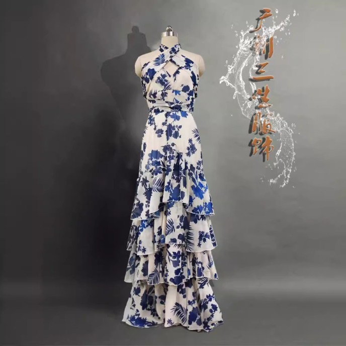 Summer New Boho Vacation Style Strappy Lolita Big Swing Dress Printed
