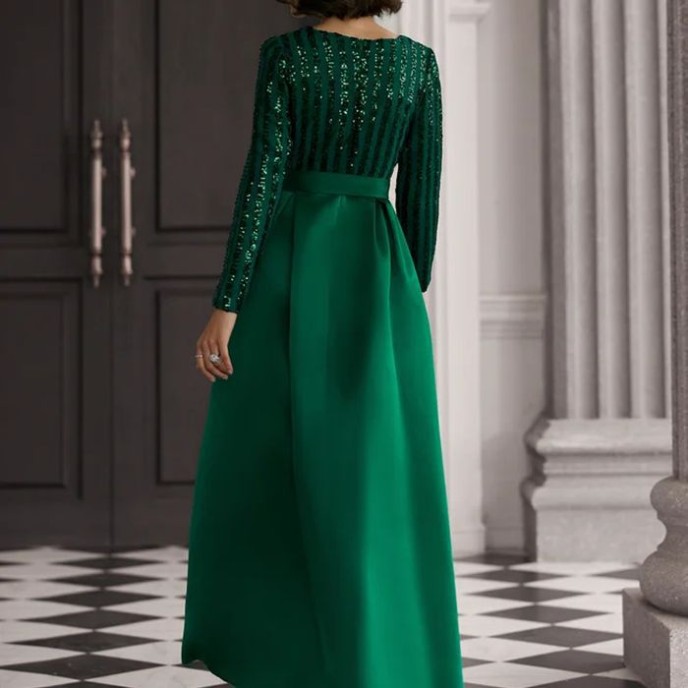 New sequins temperament commuter solid color mid-waist beaded host banquet dress evening dresses New sequins temperament commuter solid color mid-waist beaded host banquet dress evening dresses