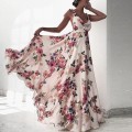 Women's 2025 new spring and summer leaky back printed large swing sleeveless halter dresses