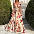Women's 2025 new spring and summer leaky back printed large swing sleeveless halter dresses