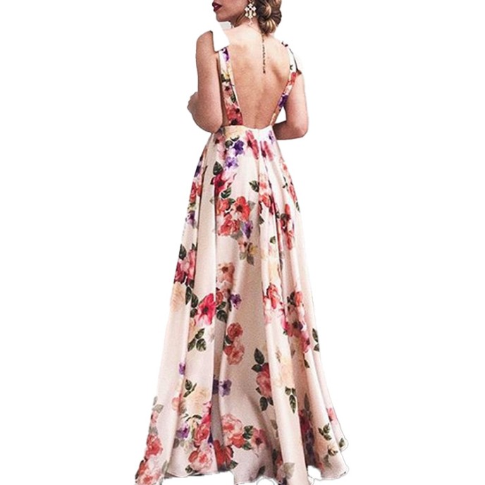 Women's 2025 new spring and summer leaky back printed large swing sleeveless halter dresses