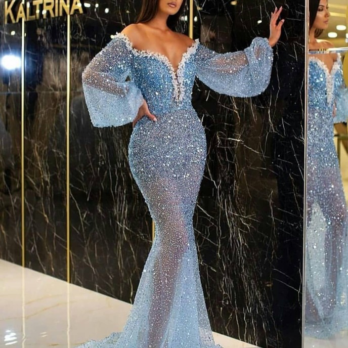 2025 spring and summer new women's casual dress temperament sprinkles V-neck see-through fishtail evening dresses 2025 spring and summer new women's casual dress temperament sprinkles V-neck see-through fishtail evening dresses