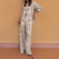 Fall new women's independent station printed shirt top elegant wide leg pants fashion casual suit Fall new women's independent station printed shirt top elegant wide leg pants fashion casual suit