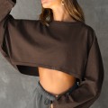 Umbilical round neck sweatshirt, European and American women's short sports base shirt, T-shirt, knitted shirt, long sleeved top
