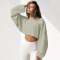 Umbilical round neck sweatshirt, European and American women's short sports base shirt, T-shirt, knitted shirt, long sleeved top