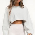 Umbilical round neck sweatshirt, European and American women's short sports base shirt, T-shirt, knitted shirt, long sleeved top
