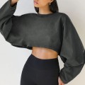 Umbilical round neck sweatshirt, European and American women's short sports base shirt, T-shirt, knitted shirt, long sleeved top
