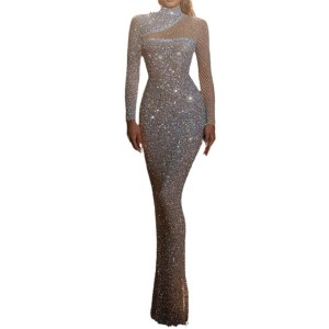 New women's independent station dress hollow strapless bustier Slim mesh sequin dresses