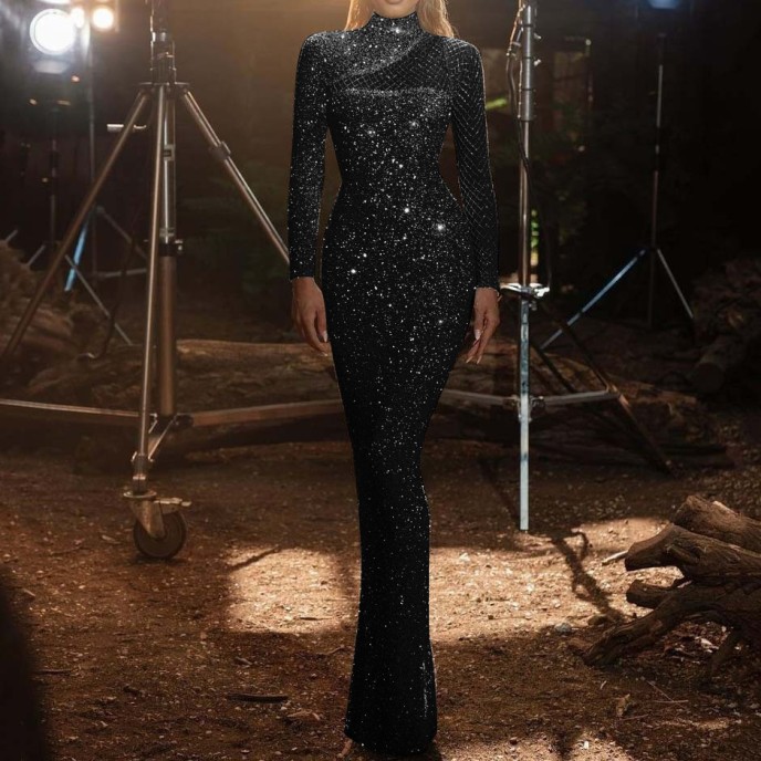 New women's independent station dress hollow strapless bustier Slim mesh sequin dresses New women's independent station dress hollow strapless bustier Slim mesh sequin dresses