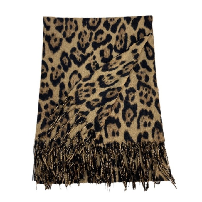 Leopard scarf women's fall and winter classic thickened faux cashmere printed tassel shawl versatile warm scarf Leopard scarf women's fall and winter classic thickened faux cashmere printed tassel shawl versatile warm scarf