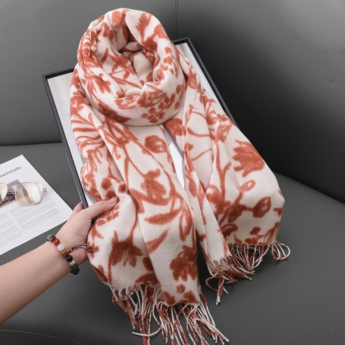 Autumn and winter imitation cashmere tassel floral scarf ladies fashion temperament shawl senior sense of female scarf wholesale Autumn and winter imitation cashmere tassel floral scarf ladies fashion temperament shawl senior sense of female scarf wholesale
