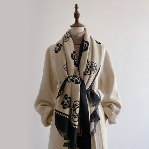 Explosive camellia imitation cashmere scarf women's decorative double-sided shawl long section jacquard hundred with warmth