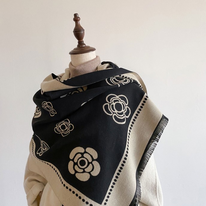 Explosive camellia imitation cashmere scarf women's decorative double-sided shawl long section jacquard hundred with warmth Explosive camellia imitation cashmere scarf women's decorative double-sided shawl long section jacquard hundred with warmth