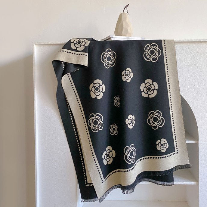 Explosive camellia imitation cashmere scarf women's decorative double-sided shawl long section jacquard hundred with warmth Explosive camellia imitation cashmere scarf women's decorative double-sided shawl long section jacquard hundred with warmth