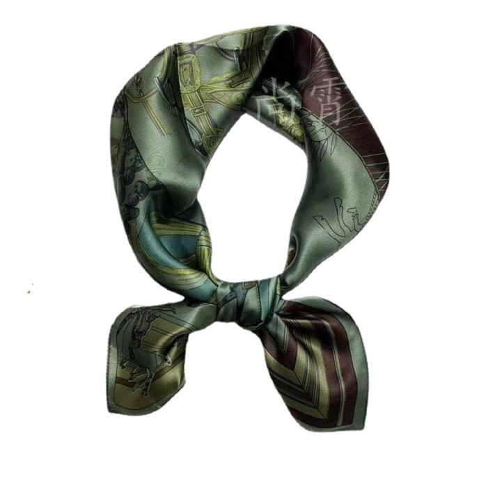 Spring and Autumn Square Scarf Women Simple Vintage Printed Neck Towel Satin Color Blocking Silk Scarf