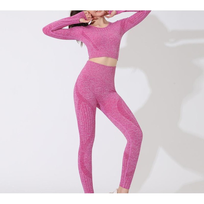 Pink fitness sports suit personality breathable tight high elasticity yoga clothing simple solid color sportswear