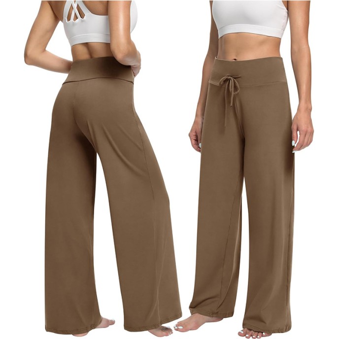 Summer new high-waisted drawstring straight sports pants loose yoga pants side pockets casual wide-legged pants Summer new high-waisted drawstring straight sports pants loose yoga pants side pockets casual wide-legged pants