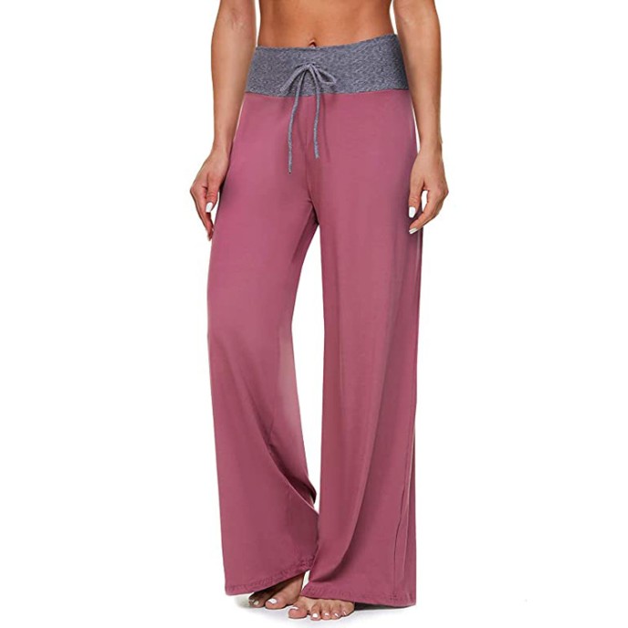 Summer new high-waisted drawstring straight sports pants loose yoga pants side pockets casual wide-legged pants Summer new high-waisted drawstring straight sports pants loose yoga pants side pockets casual wide-legged pants