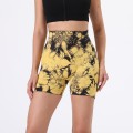 Summer thin nylon tie-dye shorts high waist stretch peach buttocks yoga pants personalized fitness sports bottoms