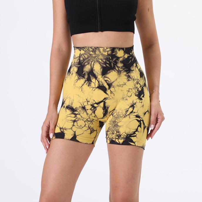 Summer thin nylon tie-dye shorts high waist stretch peach buttocks yoga pants personalized fitness sports bottoms