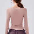 New spring and fall V-neck sports tops yoga clothing long-sleeved T-shirt running professional quick-drying nude Slim fitness clothing women New spring and fall V-neck sports tops yoga clothing long-sleeved T-shirt running professional quick-drying nude Slim fitness clothing women