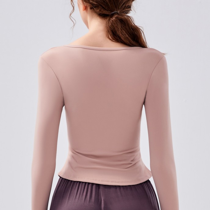 New spring and fall V-neck sports tops yoga clothing long-sleeved T-shirt running professional quick-drying nude Slim fitness clothing women New spring and fall V-neck sports tops yoga clothing long-sleeved T-shirt running professional quick-drying nude Slim fitness clothing women
