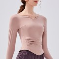 New spring and fall V-neck sports tops yoga clothing long-sleeved T-shirt running professional quick-drying nude Slim fitness clothing women New spring and fall V-neck sports tops yoga clothing long-sleeved T-shirt running professional quick-drying nude Slim fitness clothing women