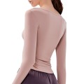 New spring and fall V-neck sports tops yoga clothing long-sleeved T-shirt running professional quick-drying nude Slim fitness clothing women New spring and fall V-neck sports tops yoga clothing long-sleeved T-shirt running professional quick-drying nude Slim fitness clothing women