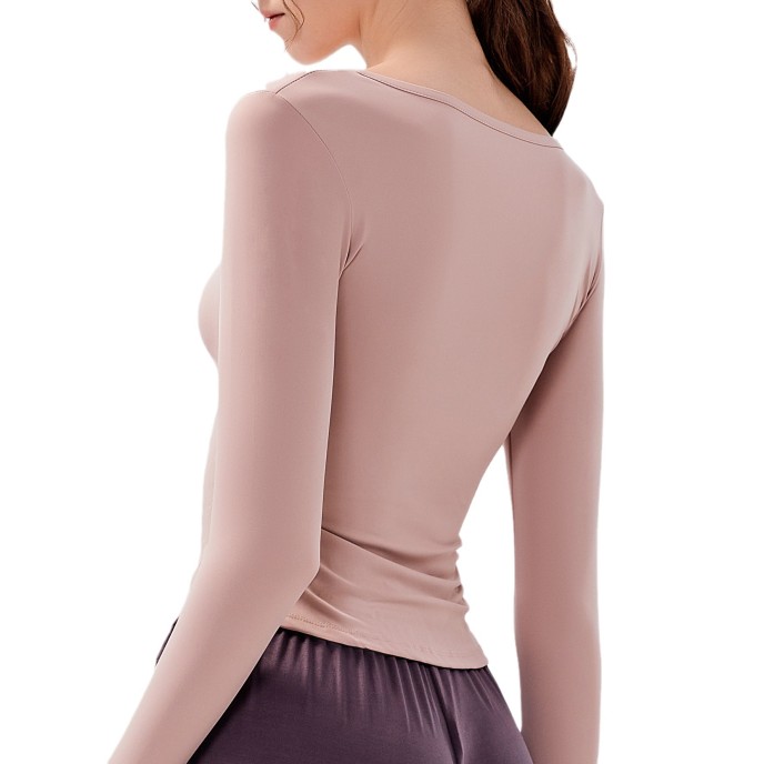 New spring and fall V-neck sports tops yoga clothing long-sleeved T-shirt running professional quick-drying nude Slim fitness clothing women New spring and fall V-neck sports tops yoga clothing long-sleeved T-shirt running professional quick-drying nude Slim fitness clothing women