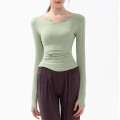 New spring and fall V-neck sports tops yoga clothing long-sleeved T-shirt running professional quick-drying nude Slim fitness clothing women New spring and fall V-neck sports tops yoga clothing long-sleeved T-shirt running professional quick-drying nude Slim fitness clothing women