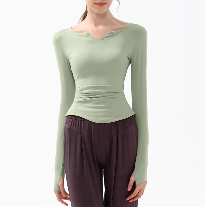 New spring and fall V-neck sports tops yoga clothing long-sleeved T-shirt running professional quick-drying nude Slim fitness clothing women New spring and fall V-neck sports tops yoga clothing long-sleeved T-shirt running professional quick-drying nude Slim fitness clothing women