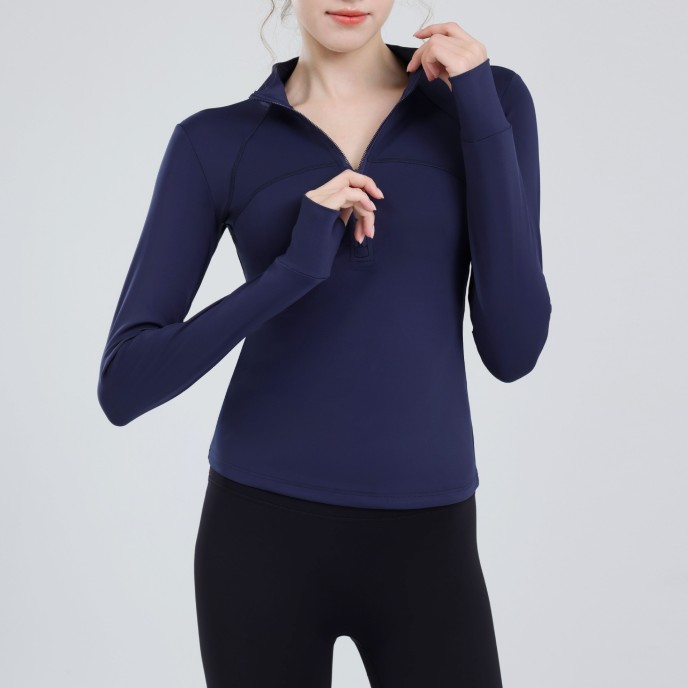 Padded half-zipper yoga clothing women long-sleeved outer wear outdoor morning running sports tops training fitness clothing winter new